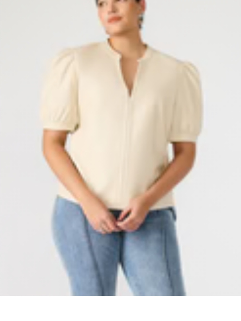 Steve Madden Beige Short-Sleeve Puff Faux Leather Top